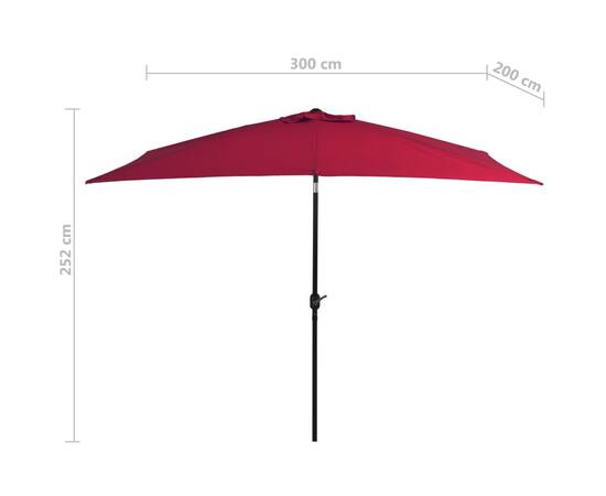 Umbrelă de soare exterior stâlp metalic, roșu bordo, 300x200 cm, 7 image