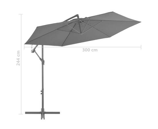 Umbrelă suspendată cu stâlp din aluminiu, 300 cm, antracit, 8 image