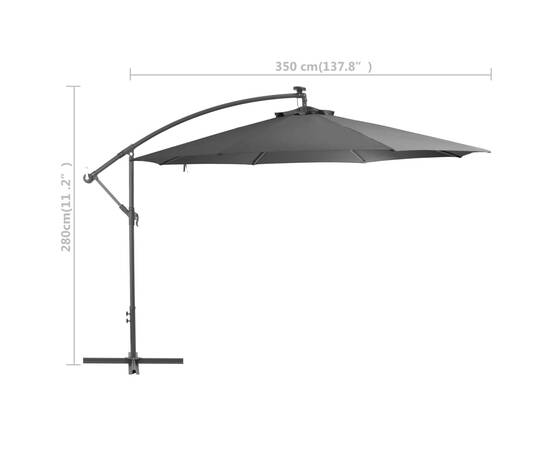 Umbrelă suspendată cu stâlp din aluminiu, 350 cm, antracit, 8 image