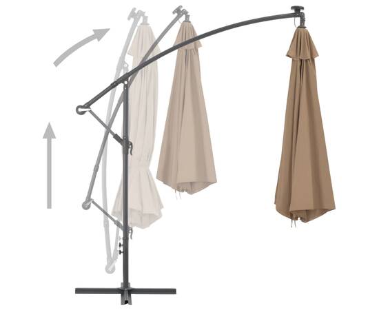 Umbrelă suspendată cu stâlp din aluminiu, 350 cm, gri taupe, 4 image