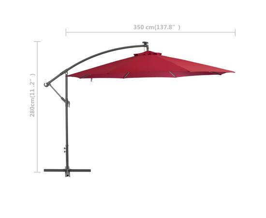 Umbrelă suspendată cu stâlp din aluminiu, 350 cm, roșu bordo, 8 image