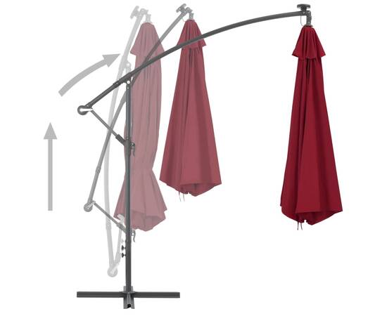 Umbrelă suspendată cu stâlp din aluminiu, 350 cm, roșu bordo, 4 image