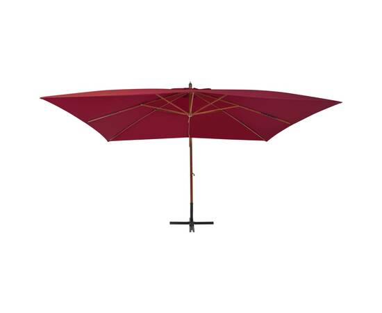 Umbrelă suspendată cu stâlp din lemn, roșu bordo, 400x300 cm, 3 image