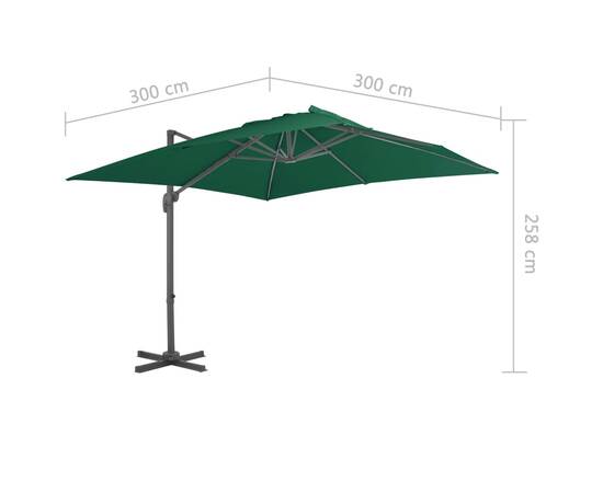 Umbrelă în consolă cu stâlp din aluminiu, verde, 300x300 cm, 7 image