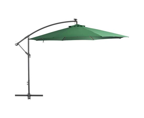 Umbrelă de consolă cu led și stâlp de metal, verde, 350 cm