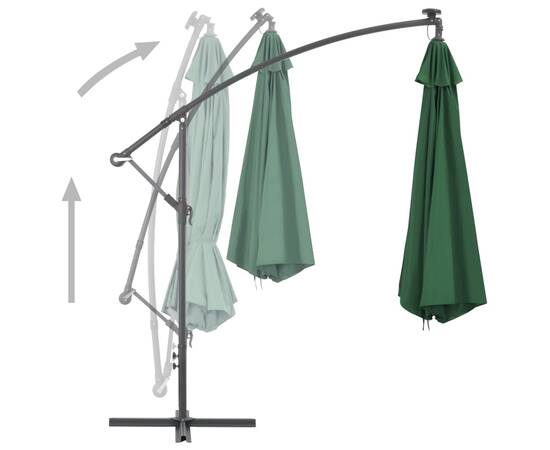Umbrelă de consolă cu led și stâlp de metal, verde, 350 cm, 4 image