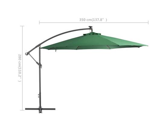 Umbrelă de consolă cu led și stâlp de metal, verde, 350 cm, 9 image