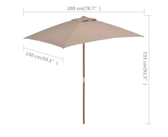 Umbrelă de soare, exterior, stâlp lemn, 150x200 cm, gri taupe, 8 image