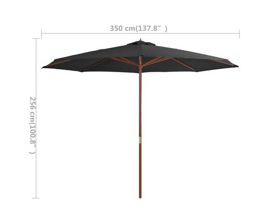 Umbrelă de soare de exterior, stâlp din lemn, antracit, 350 cm, 4 image