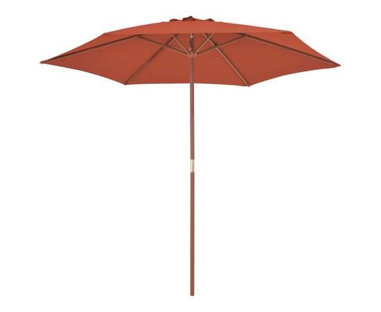 Umbrelă de soare de exterior, stâlp din lemn, cărămiziu, 270 cm, 3 image