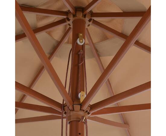 Umbrelă de soare de exterior, stâlp din lemn, gri taupe, 350 cm, 2 image
