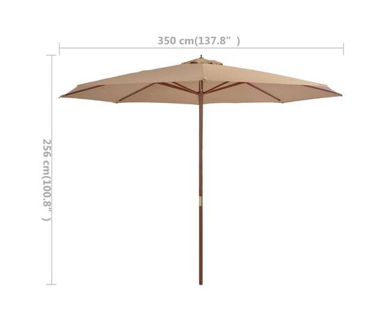 Umbrelă de soare de exterior, stâlp din lemn, gri taupe, 350 cm, 4 image