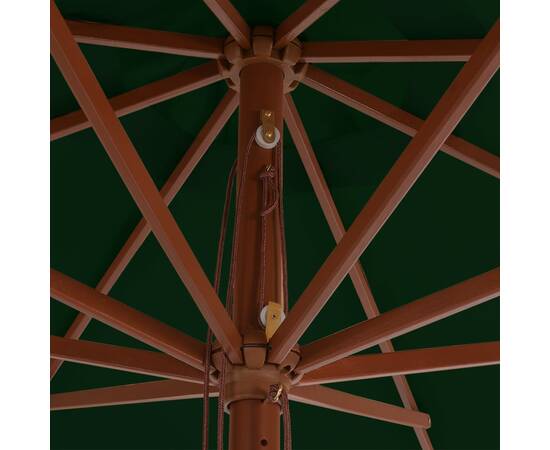 Umbrelă de soare de exterior, stâlp din lemn, verde, 350 cm, 2 image