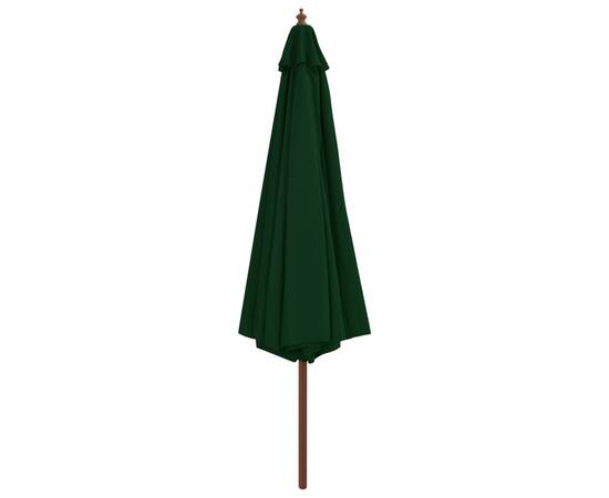 Umbrelă de soare de exterior, stâlp din lemn, verde, 350 cm, 3 image