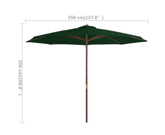 Umbrelă de soare de exterior, stâlp din lemn, verde, 350 cm, 4 image