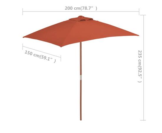 Umbrelă de soare de exterior, stâlp lemn, 150x200 cm, teracotă, 7 image
