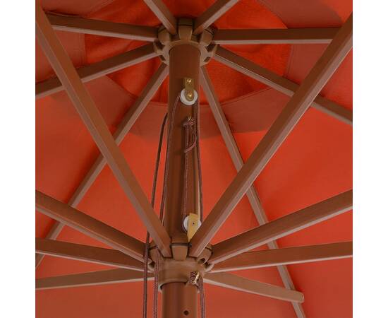 Umbrelă de soare de exterior, stâlp lemn, cărămiziu, 350 cm, 2 image