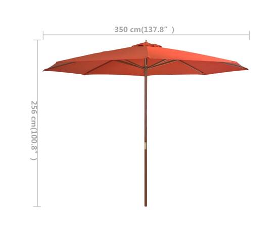 Umbrelă de soare de exterior, stâlp lemn, cărămiziu, 350 cm, 4 image