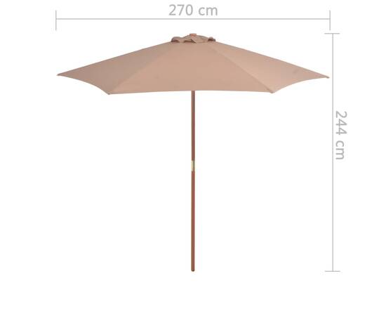 Umbrelă de soare de exterior cu stâlp din lemn, taupe, 270 cm, 6 image