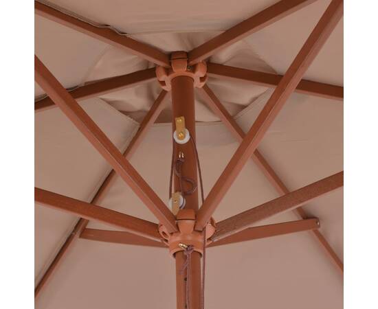 Umbrelă de soare de exterior cu stâlp din lemn, taupe, 270 cm, 2 image