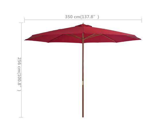 Umbrelă de soare de exterior cu stâlp din lemn, vișiniu, 350 cm, 4 image