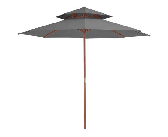 Umbrelă de soare dublă, stâlp din lemn, 270 cm, antracit