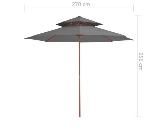 Umbrelă de soare dublă, stâlp din lemn, 270 cm, antracit, 7 image