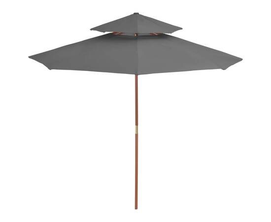 Umbrelă de soare dublă, stâlp din lemn, 270 cm, antracit, 3 image