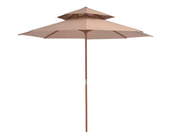 Umbrelă de soare dublă, stâlp din lemn, 270 cm, gri taupe