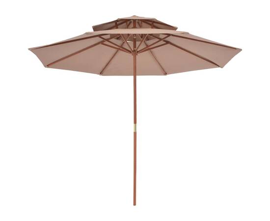 Umbrelă de soare dublă, stâlp din lemn, 270 cm, gri taupe, 4 image