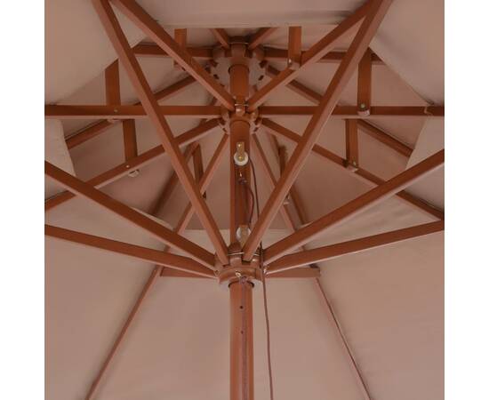 Umbrelă de soare dublă, stâlp din lemn, 270 cm, gri taupe, 2 image