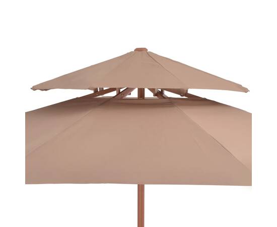 Umbrelă de soare dublă, stâlp din lemn, 270 cm, gri taupe, 6 image