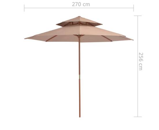 Umbrelă de soare dublă, stâlp din lemn, 270 cm, gri taupe, 8 image