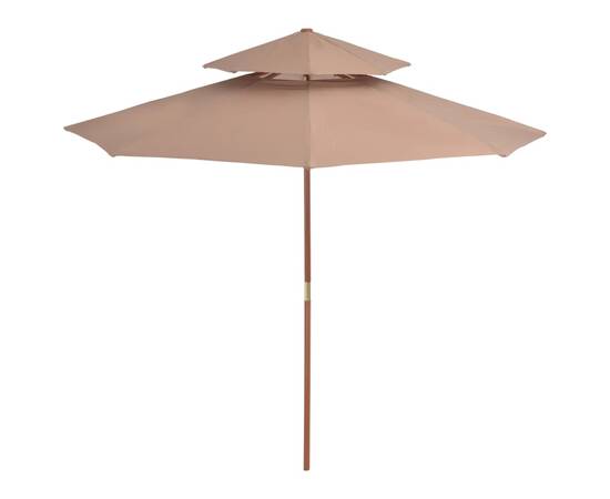 Umbrelă de soare dublă, stâlp din lemn, 270 cm, gri taupe, 3 image