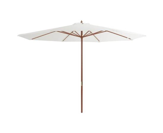 Umbrelă de soare exterior, stâlp din lemn, alb nisipiu, 350 cm
