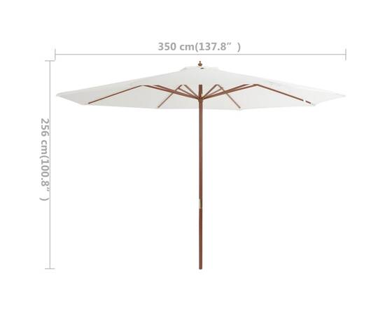 Umbrelă de soare exterior, stâlp din lemn, alb nisipiu, 350 cm, 4 image