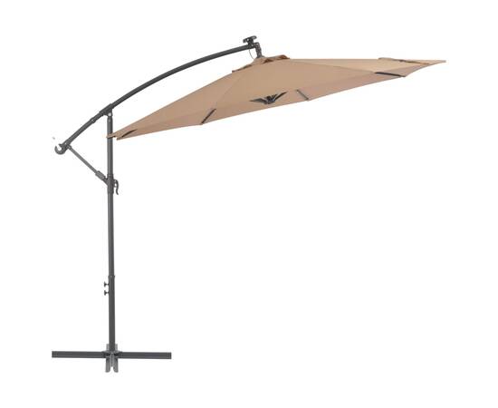 Umbrelă suspendată cu led și stâlp de oțel, gri taupe, 300 cm