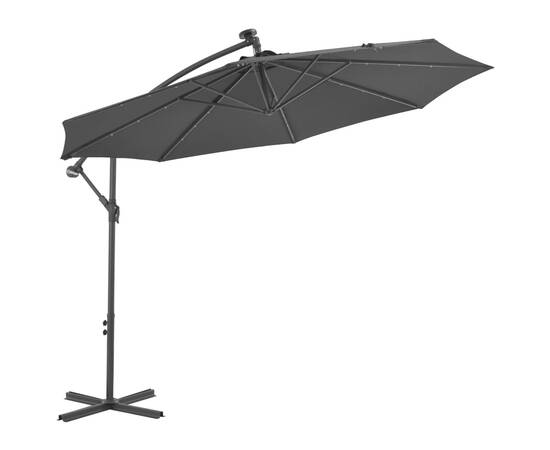 Umbrelă suspendată cu led și stâlp din oțel, antracit, 300 cm