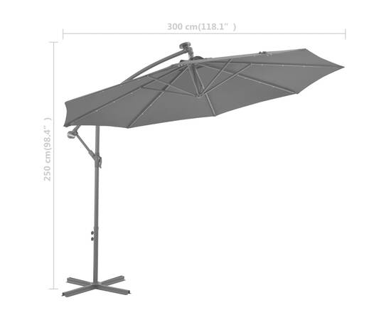 Umbrelă suspendată cu led și stâlp din oțel, antracit, 300 cm, 8 image