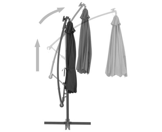 Umbrelă suspendată cu led și stâlp din oțel, antracit, 300 cm, 3 image
