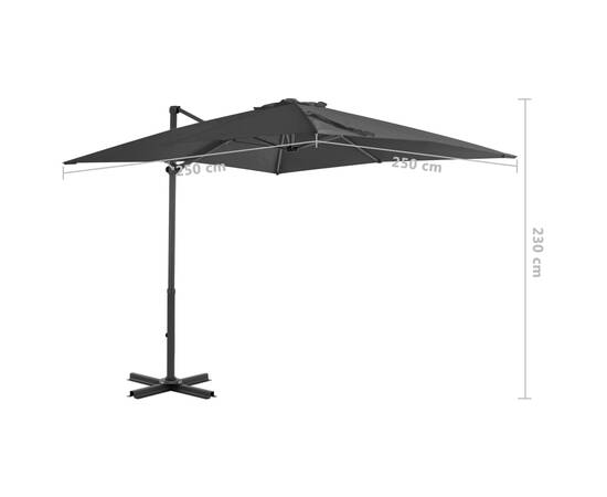 Umbrelă suspendată cu stâlp din aluminiu, antracit, 250x250 cm, 8 image