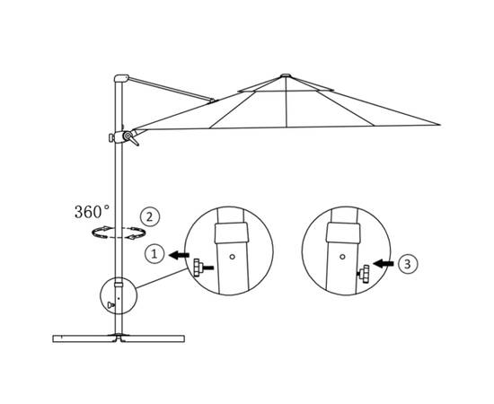 Umbrelă suspendată cu stâlp din aluminiu, antracit, 250x250 cm, 7 image