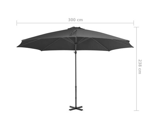 Umbrelă suspendată cu stâlp din aluminiu, antracit, 300 cm, 8 image