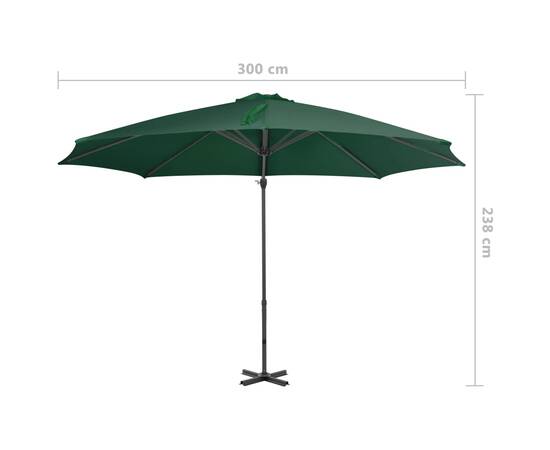 Umbrelă suspendată cu stâlp din aluminiu, verde, 300 cm, 8 image