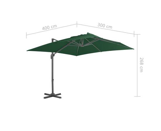 Umbrelă suspendată cu stâlp din aluminiu, verde, 400x300 cm, 9 image