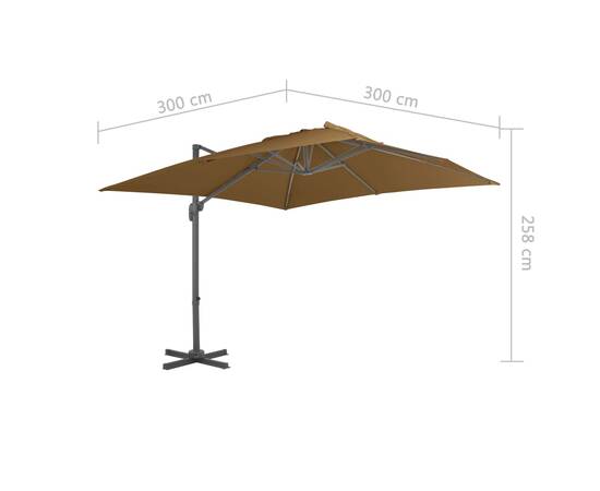 Umbrelă suspendată cu stâlp din aluminiu gri taupe 300x300 cm, 9 image