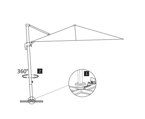 Umbrelă suspendată cu stâlp din aluminiu gri taupe 300x300 cm, 8 image