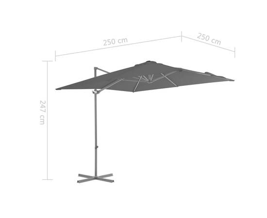 Umbrelă suspendată cu stâlp din oțel, antracit, 250x250 cm, 9 image