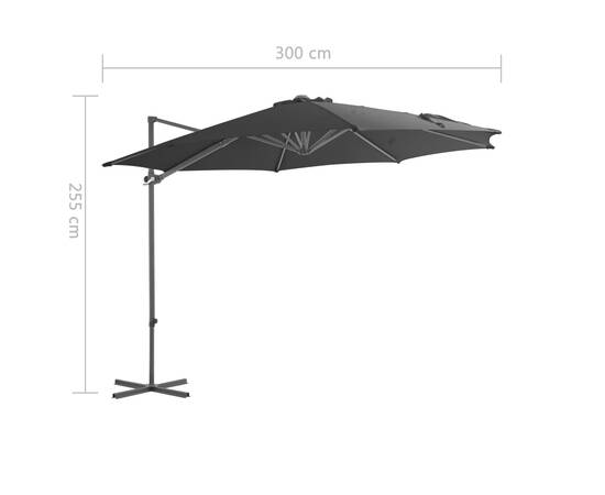 Umbrelă suspendată cu stâlp din oțel, antracit, 300 cm, 9 image