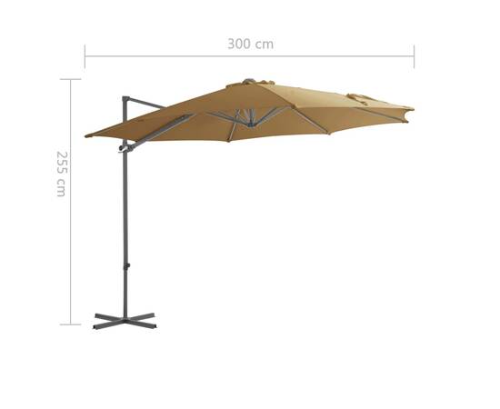 Umbrelă suspendată cu stâlp din oțel, gri taupe, 300 cm, 9 image